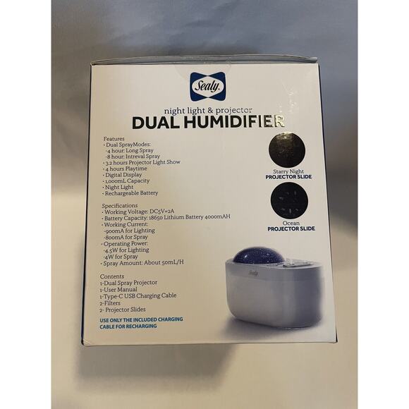Sealy Dual Spray Humidifier w/ Night Light & Projector w/ 2 Slide Show (HU-103) - Picture 2 of 3
